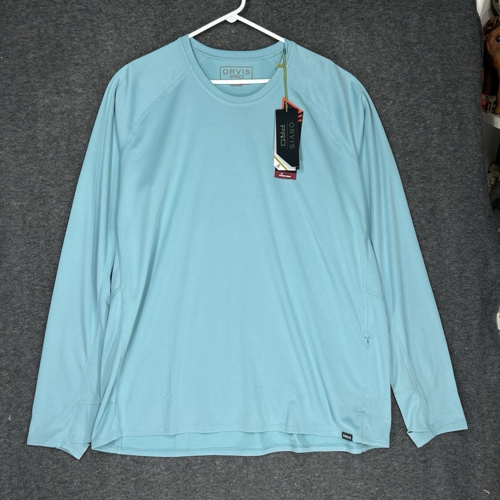 Orvis Pro Sun Crew Shirt Mens 2XL Blue Teal Fishing Outdoor Hiking Tech UPF 50+